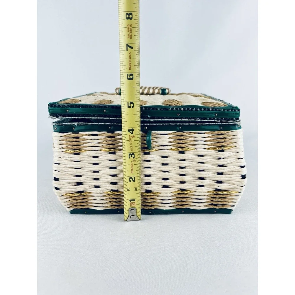Vintage Wicker Sewing Basket / Music Box & Satin Lining Thread Supplies Works!